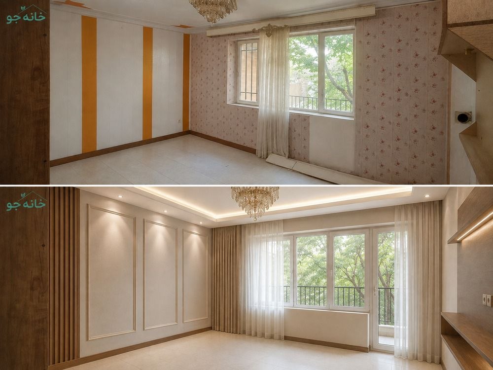مقایسه قبل و بعد بازسازی پذیرایی